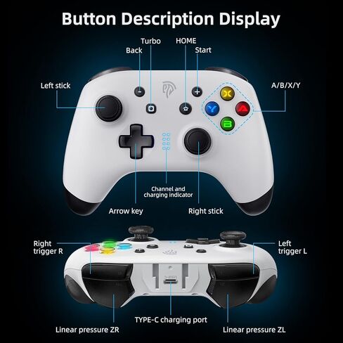 وحدة تحكم ألعاب بلوتوث EasySMX للتبديل / الكمبيوتر الشخصي / iPhone / Android، وحدات تحكم Switch Pro مع مشبك هاتف، لوحة ألعاب لاسلكية عن بعد مع ضوء LED / قابلة للبرمجة / التحكم في الحركة / الاهتزاز / توربو / الاستيقاظ in Kuwait