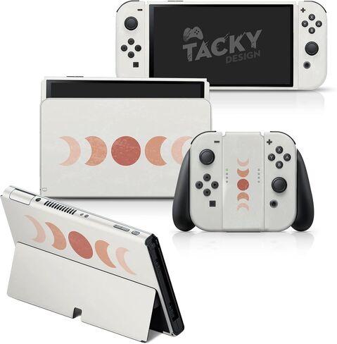 Tacky Design Moon Skin Compatible with Nintendo Switch OLED Skin - Vinyl 3M Nintendo Switch OLED Stickers Set - Cute Switch OLED Skin for Console, Dock, Joy Con Wrap - Decal Full Wrap in Saudi Arabia