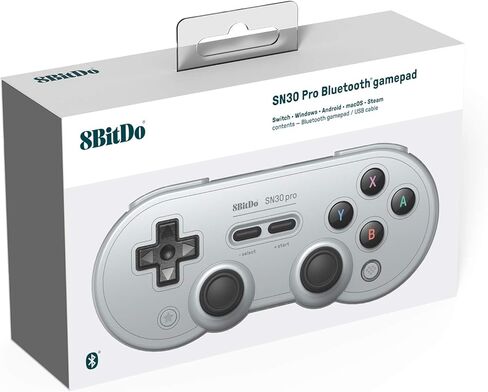 لوحة ألعاب Nargos 8BitDo SN30 Pro اللاسلكية بتقنية البلوتوث لأجهزة Nintendo Switch والكمبيوتر الشخصي وMacOS وAndroid وSteam وRaspberry Pi مع عصا تحكم كلاسيكية مزدوجة (إصدار رمادي) in Kuwait