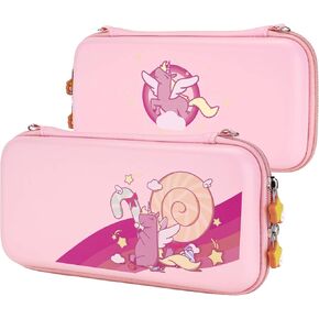 playvital Pink Cute Carrying Case for Nintendo Switch & Switch OLED, Thumb Grip + Candy Rainbow Unicorn Slim Travel Case for Switch, Portable Hardshell Girl Storage Case for Switch Game Accessories
