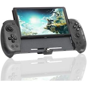 ECHZOVE Nintendo Switch OLED Controller Grip, Switch Handheld Controller with Turbo Function, Gravity Sensing of Six-Axis Gyroscope, and Custom Key Function Programming, Double Motor Vibration - Black