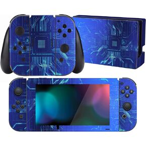 PlayVital 2 Set Protective Skin Decal for Nintendo Switch, Full Set Stickers for Nintendo Switch Console & Joycon & Dock & Grip - Blue Light Graphic