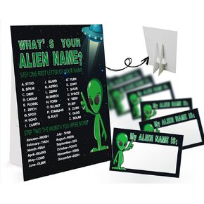 What's Your Alien Name Game (1 Alien Theme Sign and 30 Name Tag Stickers), Alien Game Party Decoration, Birthday Game for Kids, Family Game-19 in Saudi Arabia