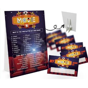 What's Your Movie Name Game (1 Movie Theme Sign and 30 Name Tag Stickers), Movie Game Party Decoration, Birthday Game for Kids, Family Game-11 in Saudi Arabia