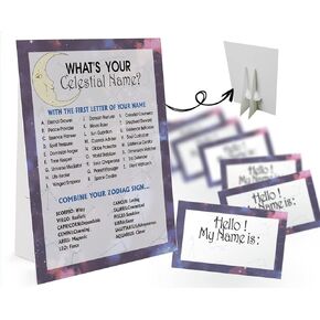 ما هي لعبة الاسم السماوي الخاص بك (علامة سماوية واحدة و30 ملصقًا لبطاقة الاسم)، ديكور حفلات الألعاب السماوية، لعبة عيد ميلاد للأطفال، لعبة عائلية-23 in Kuwait