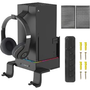 YCCTEAM Wall Mount Kit with Cooling Fan for Xbox Series X, 3 Speed Low Noise Fan RGB Light Strip and 3 USB Ports with Controller &Headset Holder and Dust Cover Filter- Black in Kuwait