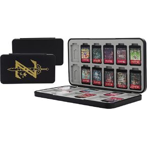 FUNDIARY Game Card Case for Nintendo Switch/Lite/OLED, Slim Game Cartridge Holder with 24 Game Card Slots and 24 Micro SD Card Slots, Shockproof Hard Shell, Soft Lining and Magnetic Buckle (Black)
