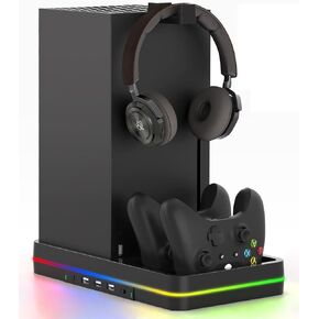 KEPLUG Xbox Series X/S مروحة تبريد مزدوجة، حامل تبريد لوحدة التحكم/وحدة التحكم Xbox Series X/S، محطة شحن وحدة تحكم Xbox مزدوجة مع ضوء RGB LED و3 منافذ USB، وخطافين لسماعات الرأس in Kuwait