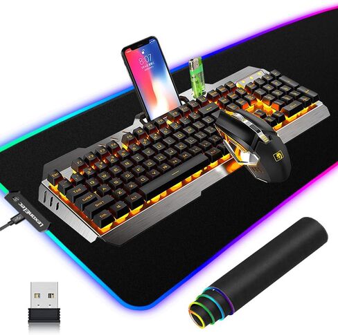 Wireless Gaming Keyboard and Mouse Combo,3 in 1 Rainbow LED Rechargeable Keyboard Mouse with 3800mAh Battery Metal Panel,10 Colors RGB Gaming Mouse Pad (32.5x12x0.15 inch),7 Colors Mute Gaming Mouse in Saudi Arabia