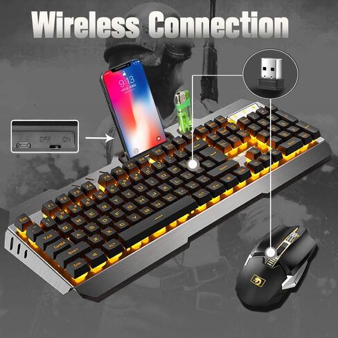 Wireless Gaming Keyboard and Mouse Combo,3 in 1 Rainbow LED Rechargeable Keyboard Mouse with 3800mAh Battery Metal Panel,10 Colors RGB Gaming Mouse Pad (32.5x12x0.15 inch),7 Colors Mute Gaming Mouse in Saudi Arabia