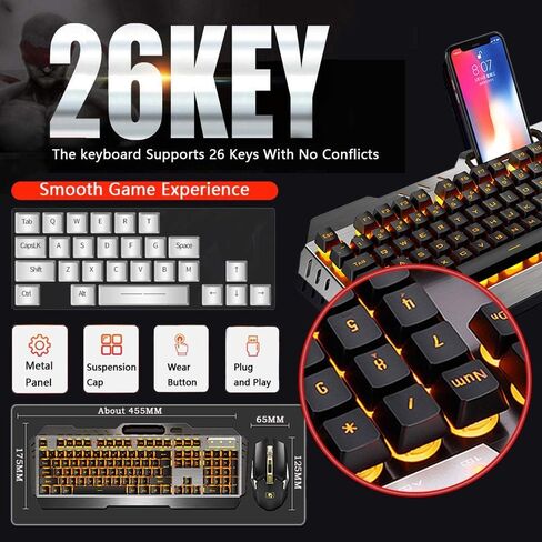 Wireless Gaming Keyboard and Mouse Combo,3 in 1 Rainbow LED Rechargeable Keyboard Mouse with 3800mAh Battery Metal Panel,10 Colors RGB Gaming Mouse Pad (32.5x12x0.15 inch),7 Colors Mute Gaming Mouse in Saudi Arabia