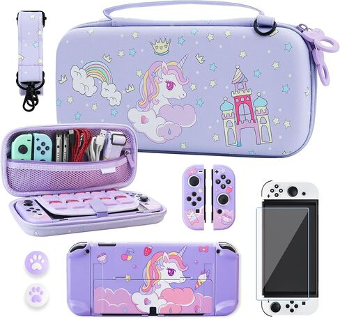 Cute for Carrying Case Set for Nintendo Switch OLED, Pink Storage Case for Switch OLED and Accessories with Protective Case, Screen Protector, Adjustable Shoulder Strap, 2 Thumb Caps in Kuwait