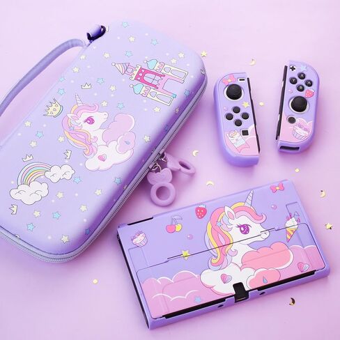 Cute for Carrying Case Set for Nintendo Switch OLED, Pink Storage Case for Switch OLED and Accessories with Protective Case, Screen Protector, Adjustable Shoulder Strap, 2 Thumb Caps in Kuwait