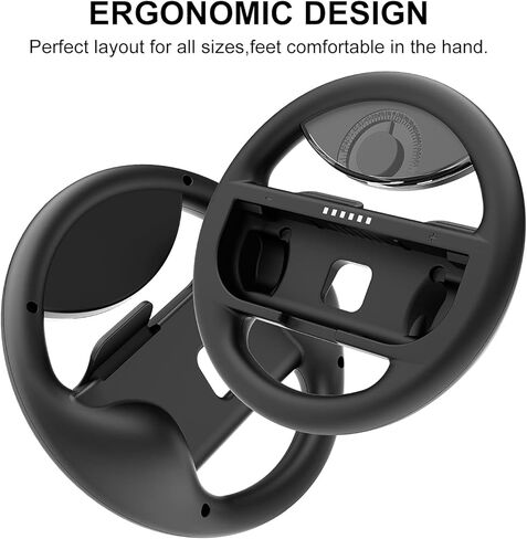 عجلة القيادة مومين سويتش لوحدة تحكم جويكون سويتش، مقبض عجلات السباق ملحقات الاستخدام العائلي لماريو كارت 8 ديلوكس 2 حزمة (أسود) in Kuwait