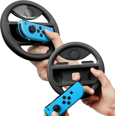 عجلة القيادة مومين سويتش لوحدة تحكم جويكون سويتش، مقبض عجلات السباق ملحقات الاستخدام العائلي لماريو كارت 8 ديلوكس 2 حزمة (أسود) in Kuwait