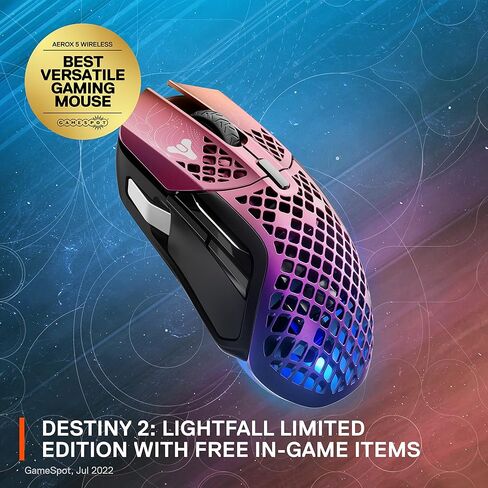 SteelSeries Aerox 5 Wireless – Destiny 2: Lightfall Edition – ماوس ألعاب خفيف الوزن 74 جرام – 18000 CPI – مستشعر TrueMove Air البصري – مقاوم للماء – عمر بطارية يزيد عن 180 ساعة – عناصر مجانية داخل اللعبة in Kuwait