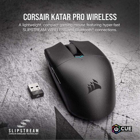 ماوس ألعاب Corsair Katar Pro لاسلكي، خفيف الوزن FPS/MOBA مع تقنية Slipstream، شكل متماثل مدمج، 10000 نقطة في البوصة - أسود (متجدد) in Saudi Arabia