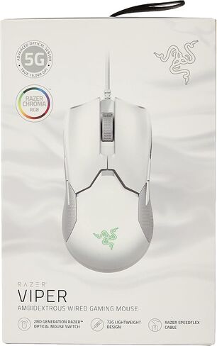 Razer Viper Ultralight Ambidextrous Wired Gaming Mouse: 2nd Generation Optical Mouse Switches 5G Optical Sensor - 71g Lightweight Design - Speedflex Cable - Mercury White in Saudi Arabia
