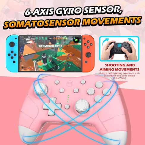 وحدة تحكم لاسلكية من آيين لنينتندو سويتش / لايت/سويتش أو ليد مع خاصية أميبو/أوتو فاير / التحكم في الحركة/ردود الفعل بالاهتزاز، وحدة تحكم احترافية لأذرع تحكم نينتندو سويتش - لون وردي in Kuwait