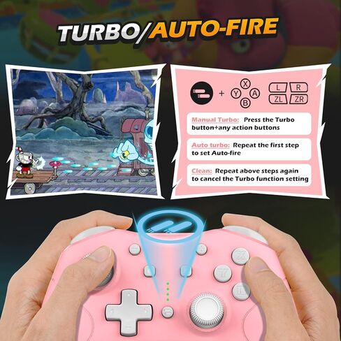 وحدة تحكم لاسلكية من آيين لنينتندو سويتش / لايت/سويتش أو ليد مع خاصية أميبو/أوتو فاير / التحكم في الحركة/ردود الفعل بالاهتزاز، وحدة تحكم احترافية لأذرع تحكم نينتندو سويتش - لون وردي in Kuwait