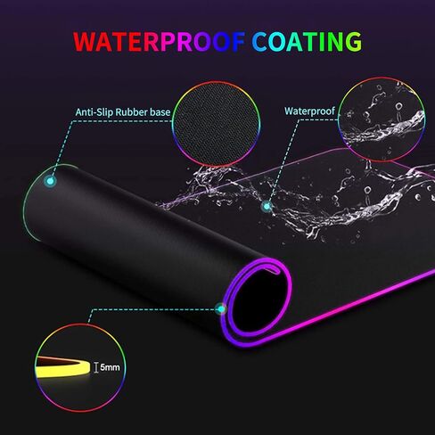 لوحة ماوس ألعاب Eebeotow RGB كبيرة لينة ماوس ماوس الفأر 14 أنماط إضاءة RGB لوحات ماوس ممتدة للمكتب مضادة للماء تعمل باليو إس بي حجم R 31.5X12 بوصة in Kuwait