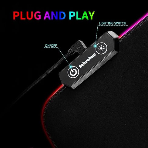 لوحة ماوس ألعاب Eebeotow RGB كبيرة لينة ماوس ماوس الفأر 14 أنماط إضاءة RGB لوحات ماوس ممتدة للمكتب مضادة للماء تعمل باليو إس بي حجم R 31.5X12 بوصة in Kuwait