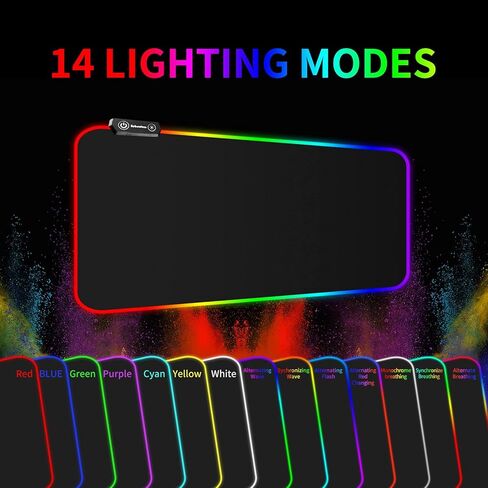 لوحة ماوس ألعاب Eebeotow RGB كبيرة لينة ماوس ماوس الفأر 14 أنماط إضاءة RGB لوحات ماوس ممتدة للمكتب مضادة للماء تعمل باليو إس بي حجم R 31.5X12 بوصة in Kuwait