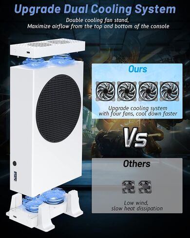 مروحة تبريد من ناراتي لجهاز Xbox Series S، نظام تبريد بحامل تبريد بأربعة مراوح تبريد للاعلى والسفلي، 3 مستويات سرعة للمروحة 2300/2800/3200 دورة في الدقيقة مع مؤشر LED و4 منافذ USB اضافية، ضوضاء منخفضة in Kuwait