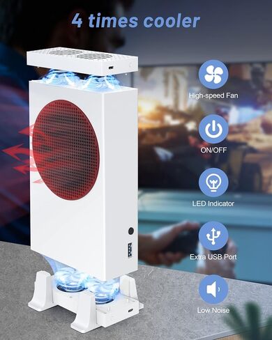 مروحة تبريد من ناراتي لجهاز Xbox Series S، نظام تبريد بحامل تبريد بأربعة مراوح تبريد للاعلى والسفلي، 3 مستويات سرعة للمروحة 2300/2800/3200 دورة في الدقيقة مع مؤشر LED و4 منافذ USB اضافية، ضوضاء منخفضة in Kuwait