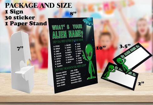 What's Your Alien Name Game (1 لافتة ذات طابع فضائي و30 ملصقًا لبطاقة الاسم)، ديكور حفلات ألعاب الكائنات الفضائية، لعبة عيد ميلاد للأطفال، لعبة عائلية - 19 in Saudi Arabia