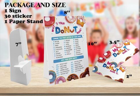لعبة اسم الدونات من واتس يور دونات (1 لافتة موضوع دونات و30 ملصق بطاقة الاسم)، ديكور حفلات لعبة الدونات لعبة عيد ميلاد للاطفال، لعبة عائلية - 10 in Kuwait