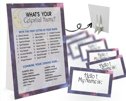 ما هي لعبة الاسم السماوي الخاص بك (علامة سماوية واحدة و30 ملصقًا لبطاقة الاسم)، ديكور حفلات الألعاب السماوية، لعبة عيد ميلاد للأطفال، لعبة عائلية-23 in Kuwait