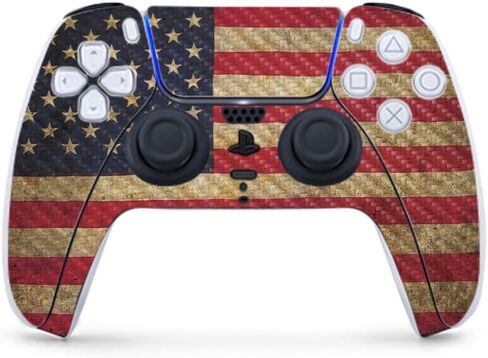 MightySkins Carbon Fiber Gaming Skin for PS5 / Playstation 5 Controller - America Strong | Durable Textured Carbon Fiber Finish | Easy to Apply | Made in The USA in Saudi Arabia