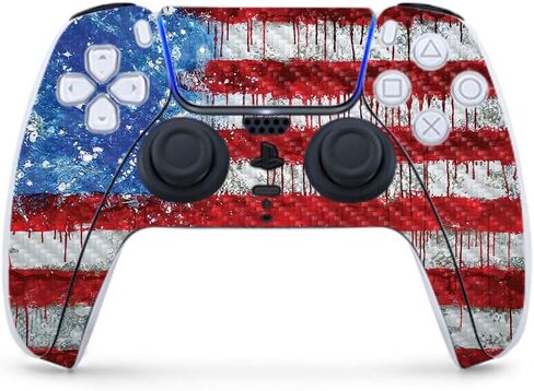 MightySkins Carbon Fiber Gaming Skin for PS5 / Playstation 5 Controller - America Strong | Durable Textured Carbon Fiber Finish | Easy to Apply | Made in The USA in Saudi Arabia