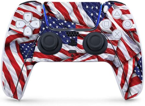 MightySkins Carbon Fiber Gaming Skin for PS5 / Playstation 5 Controller - America Strong | Durable Textured Carbon Fiber Finish | Easy to Apply | Made in The USA in Saudi Arabia