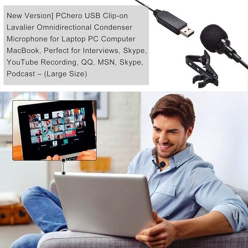 ميكروفون PChero USB Lavalier Lapel، مشبك USB للكمبيوتر، ميكروفون للتوصيل والتشغيل للكمبيوتر الشخصي، Mac، الكمبيوتر المحمول، YouTube، Skype، Tiktok، التسجيل، البث الصوتي، الألعاب in Kuwait