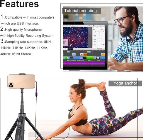 ميكروفون PChero USB Lavalier Lapel، مشبك USB للكمبيوتر، ميكروفون للتوصيل والتشغيل للكمبيوتر الشخصي، Mac، الكمبيوتر المحمول، YouTube، Skype، Tiktok، التسجيل، البث الصوتي، الألعاب in Kuwait
