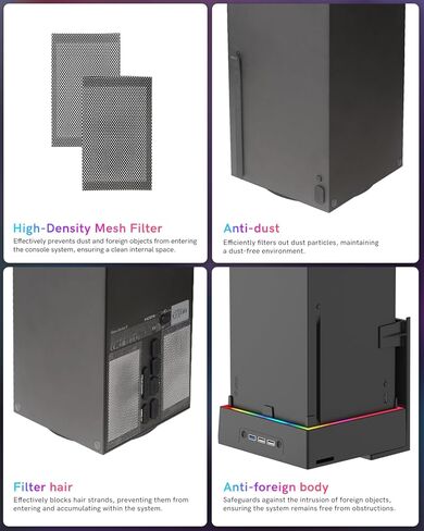 YCCTEAM Wall Mount Kit with Cooling Fan for Xbox Series X, 3 Speed Low Noise Fan RGB Light Strip and 3 USB Ports with Controller &Headset Holder and Dust Cover Filter- Black in Kuwait