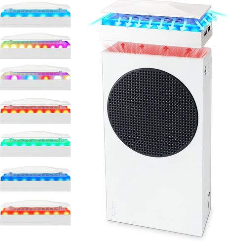 زابور مروحة تبريد لجهاز Xbox Series S مع 7 انواع من شريط اضاءة RGB الملون، تبريد عالي الاداء، ضوضاء منخفضة، 3 سرعات قابلة للتعديل مع مؤشر LED ومنفذي USB اضافيين in Kuwait