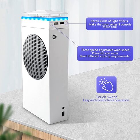 زابور مروحة تبريد لجهاز Xbox Series S مع 7 انواع من شريط اضاءة RGB الملون، تبريد عالي الاداء، ضوضاء منخفضة، 3 سرعات قابلة للتعديل مع مؤشر LED ومنفذي USB اضافيين in Kuwait