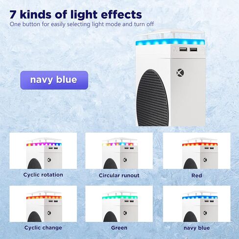 زابور مروحة تبريد لجهاز Xbox Series S مع 7 انواع من شريط اضاءة RGB الملون، تبريد عالي الاداء، ضوضاء منخفضة، 3 سرعات قابلة للتعديل مع مؤشر LED ومنفذي USB اضافيين in Kuwait