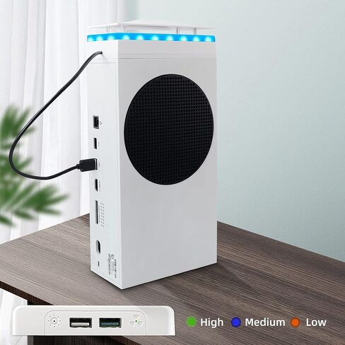 زابور مروحة تبريد لجهاز Xbox Series S مع 7 انواع من شريط اضاءة RGB الملون، تبريد عالي الاداء، ضوضاء منخفضة، 3 سرعات قابلة للتعديل مع مؤشر LED ومنفذي USB اضافيين in Kuwait