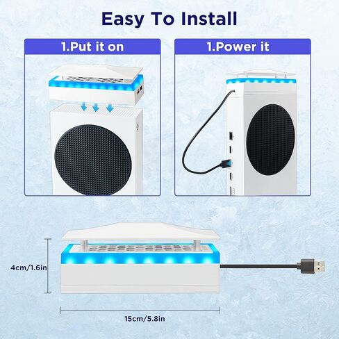 زابور مروحة تبريد لجهاز Xbox Series S مع 7 انواع من شريط اضاءة RGB الملون، تبريد عالي الاداء، ضوضاء منخفضة، 3 سرعات قابلة للتعديل مع مؤشر LED ومنفذي USB اضافيين in Kuwait