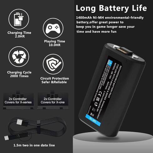 Hisewen Rechargeable Controller Battery Pack for Xbox Series X|S/Xbox One/Xbox One X/Xbox One S/Xbox One Elite Wireless Controller, 2Pack 1400mAh Ni-MH Replacement Battery in Saudi Arabia