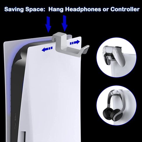 حامل تبريد عمودي TOPAD مع حامل سماعة الرأس ومحول تيار متردد لملحقات PS5، لأقراص PS5 والإصدارات الرقمية وشاحن وحدات تحكم مزدوجة مع مراوح 10 منظم رفوف الألعاب باللون الأسود in Kuwait