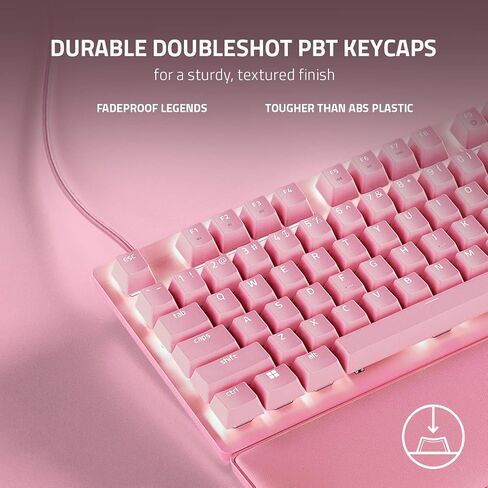 لوحة مفاتيح الألعاب Razer Huntsman V2 TKL Tenkeyless: مفاتيح بصرية خطية سريعة Gen2 ومعدل استقصاء 8000 هرتز - كابل من النوع C قابل للفصل - أغطية مفاتيح PBT - مسند معصم مريح - وردي كوارتز (متجدد) in Saudi Arabia