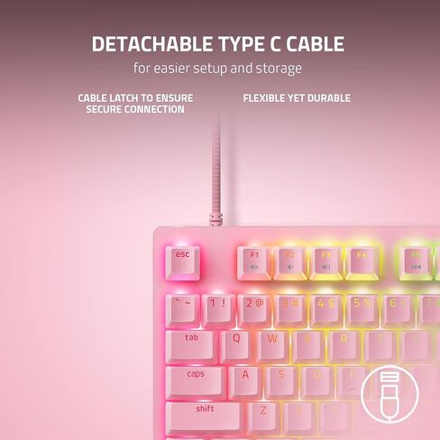 لوحة مفاتيح الألعاب Razer Huntsman V2 TKL Tenkeyless: مفاتيح بصرية خطية سريعة Gen2 ومعدل استقصاء 8000 هرتز - كابل من النوع C قابل للفصل - أغطية مفاتيح PBT - مسند معصم مريح - وردي كوارتز (متجدد) in Saudi Arabia