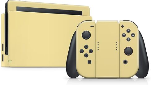 تصميم تاكي كلاسيكي بألوان باستيل صلبة، جلد أصفر وبرتقالي متوافق مع نينتندو سويتش، ملصقات فينيل 3M غطاء كامل على شكل قمر (أصفر) in Kuwait