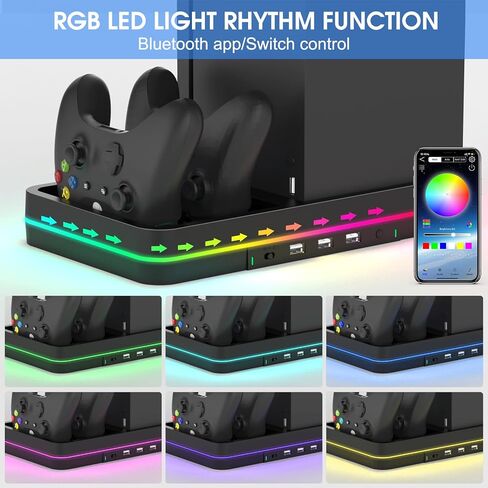 KEPLUG Xbox Series X/S مروحة تبريد مزدوجة، حامل تبريد لوحدة التحكم/وحدة التحكم Xbox Series X/S، محطة شحن وحدة تحكم Xbox مزدوجة مع ضوء RGB LED و3 منافذ USB، وخطافين لسماعات الرأس in Kuwait