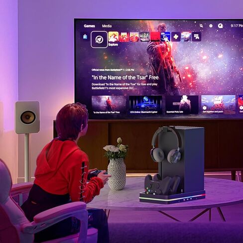 KEPLUG Xbox Series X/S مروحة تبريد مزدوجة، حامل تبريد لوحدة التحكم/وحدة التحكم Xbox Series X/S، محطة شحن وحدة تحكم Xbox مزدوجة مع ضوء RGB LED و3 منافذ USB، وخطافين لسماعات الرأس in Kuwait